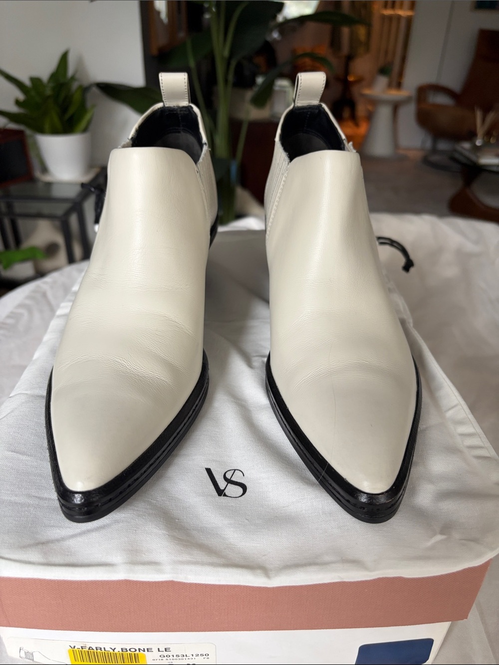 Via Spiga Bone White Pointed Leather Ankle Booties